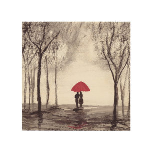 Red umbrella love couple wedding anniversary wood wall art