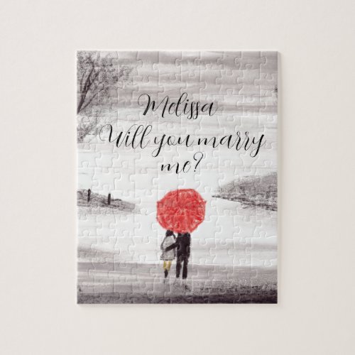 Red umbrella love couple Wedding Engagement Cute  Jigsaw Puzzle