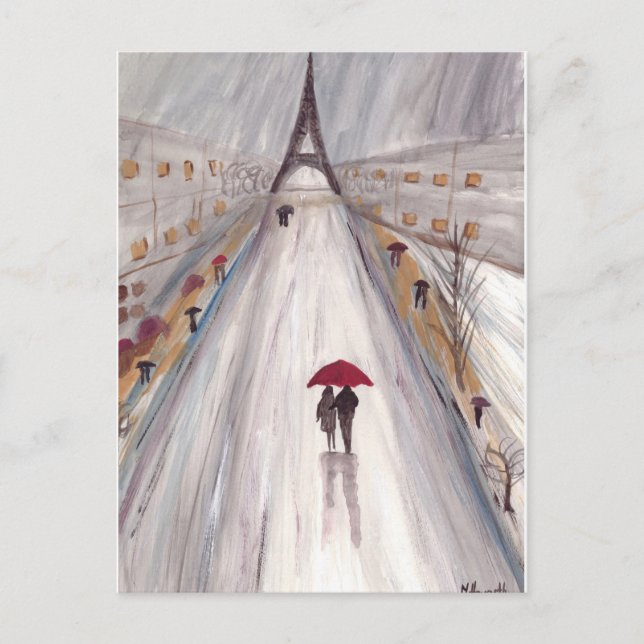Red umbrella paris love couple postcard (Front)