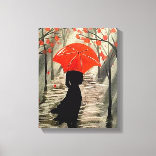 Red Umbrella Stretched Canvas Print