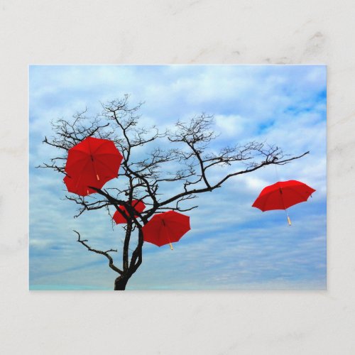 Red Umbrella Tree Postcard