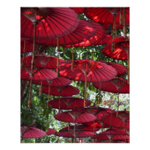 Red Umbrellas in the Sky - Asian Poster