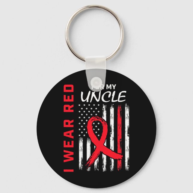 Red Uncle Heart Disease Awareness Flag Niece Nephe Keychain (Front)