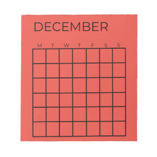 Red Undated December Calendar for Planner Notepad