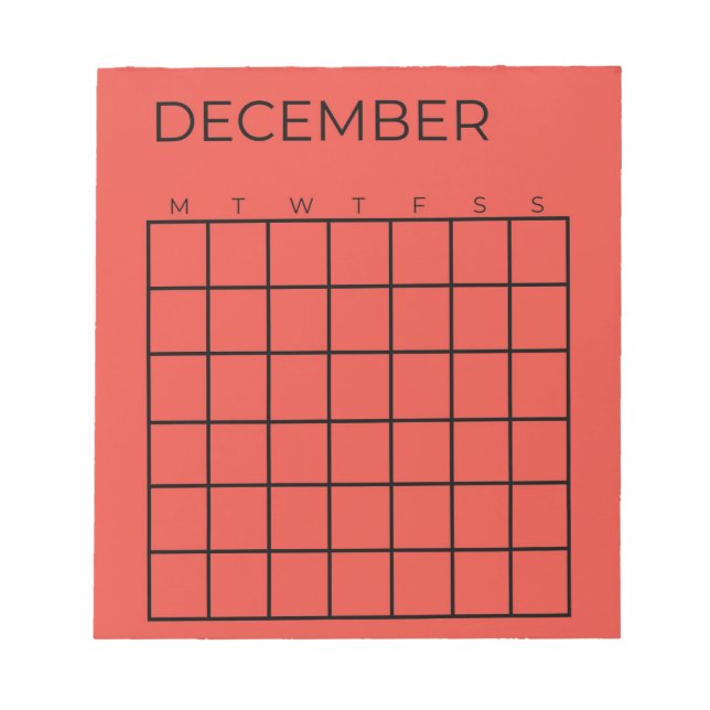 Red Undated December Calendar for Planner Notepad (Front)