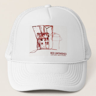 RED UNFINISHED TRUCKER HAT