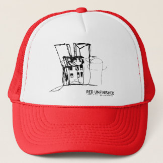 RED UNFINISHED TRUCKER HAT
