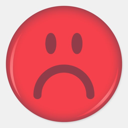 Red unhappy pouty angry smiley face classic round sticker | Zazzle