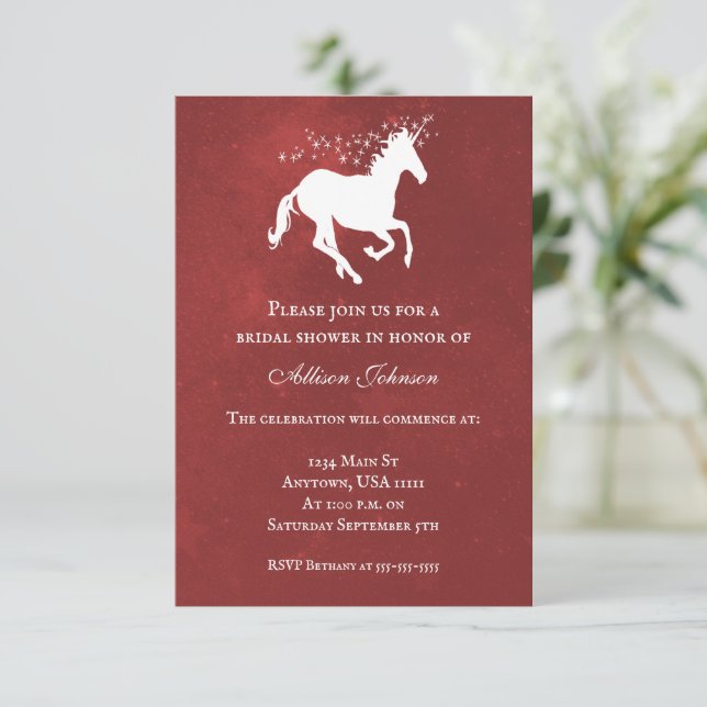 Red Unicorn Bridal Shower Invite (Standing Front)