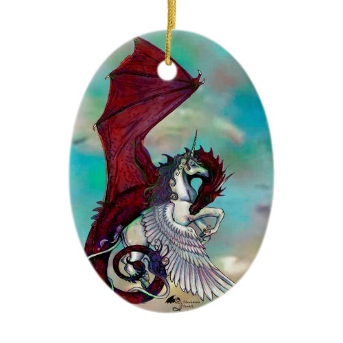 Red Unicorn Horse Pony Dragon Reptile Monster Ceramic Ornament