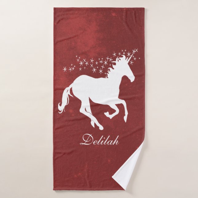 Red Unicorn Personalized Bath Towel Set (Bath Towel)