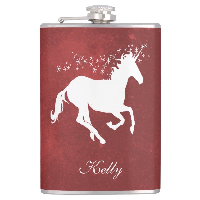 Red Unicorn Personalized Flask (Front)