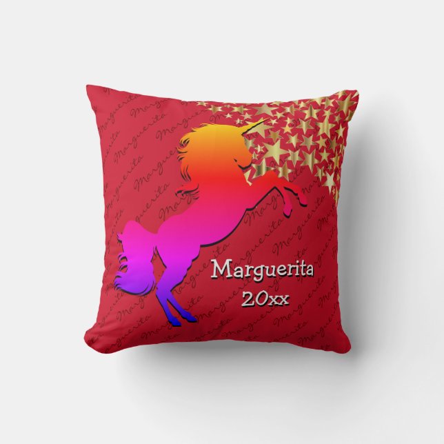Red UNICORN Personalized Keepsake Throw Pillow (Front)