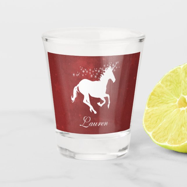 Red Unicorn Personalized Shot glass (Front)