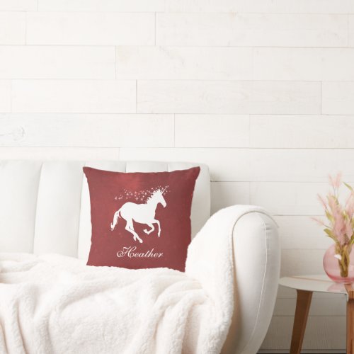 Red Unicorn Personalized Throw Pillow