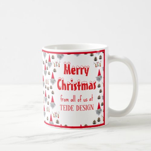 Red unique Christmas mug with gnomes for business