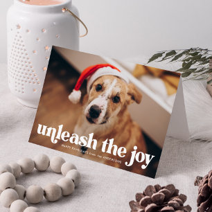 Red Unleash the Joy Dog Photo Holiday Card