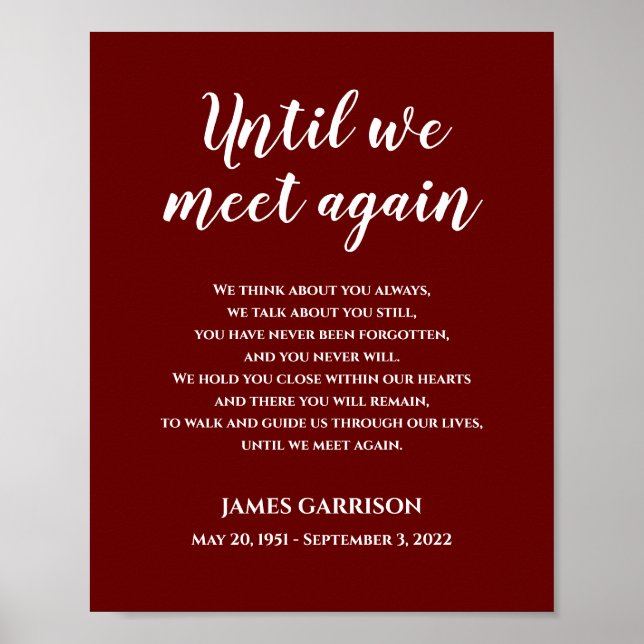 Red Until We Meet Again Celebration Of Life Poem Poster (Front)