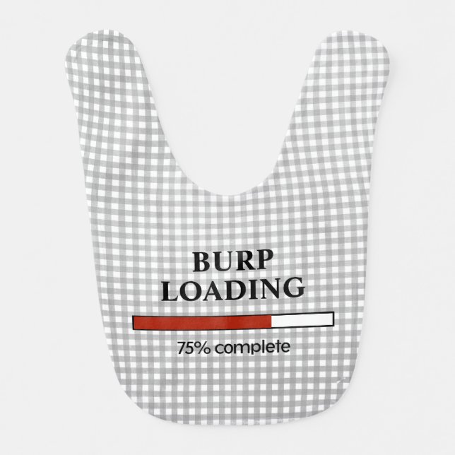 Red Upload Bar On Gray Gingham Baby Bib (Front)