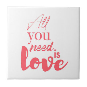 Red, urban graphic design "All you need is love" Ceramic Tile