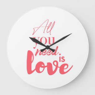 Red, urban graphic design "All you need is love" Large Clock