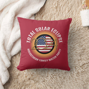 Red USA Souvenir 2024 TOTAL SOLAR ECLIPSE Family Throw Pillow