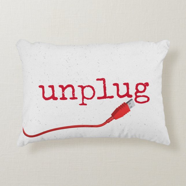 Red USB Cable with UNPLUG Text  Accent Pillow (Front)