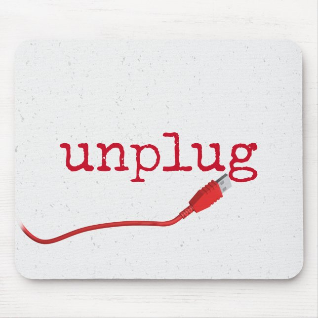 Red USB Cable with UNPLUG Text Mouse Pad (Front)