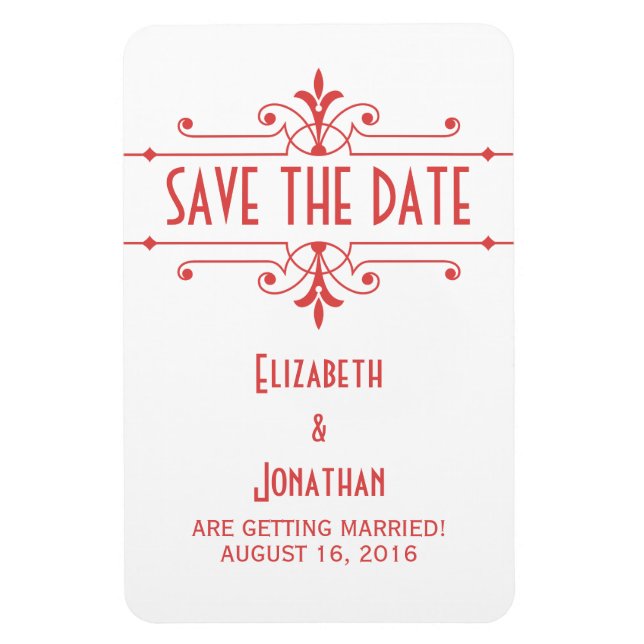 Red v2 Fancy Ornamental Save the Date Magnet (Vertical)