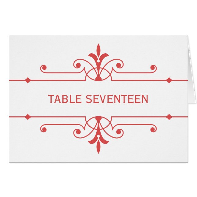 Red v2 Fancy Ornamental Table Number Card (Front Horizontal)