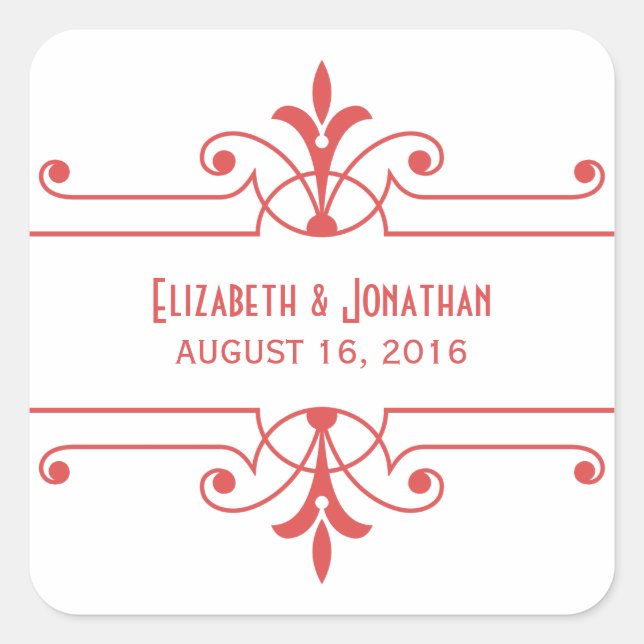 Red v2 Fancy Ornamental Wedding Stickers (Front)