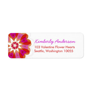 Red Valentine Flower Love Hearts Address Labels