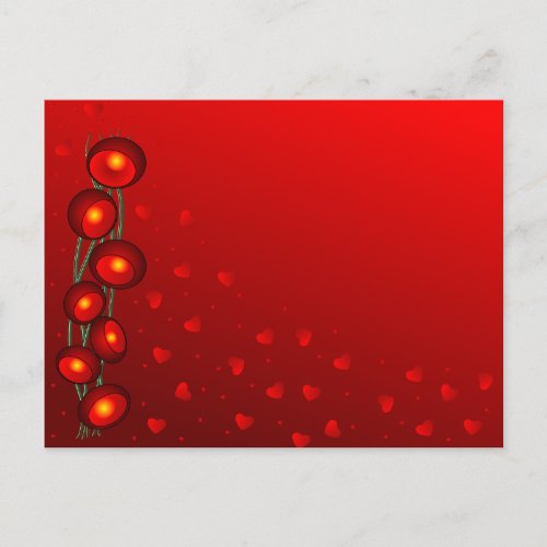 Red Valentine flowers with hearts Holiday Postcard