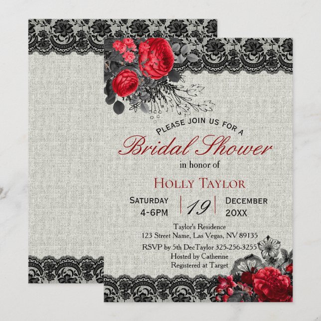 Red Valentine & Gothic Bridal Shower Invitation (Front/Back)