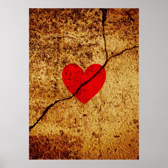 Red valentine heart on a cracked wall poster (Front)