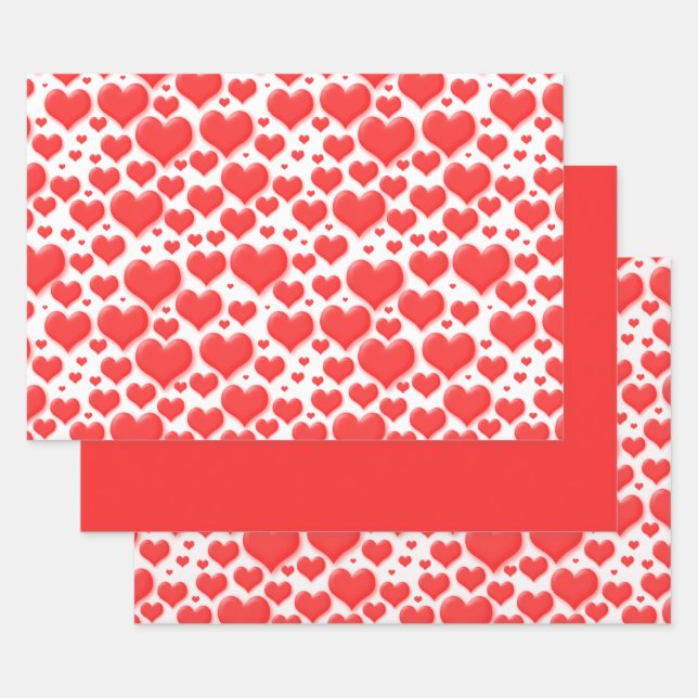 Red Valentine Hearts Floating Pattern Wrapping Paper Sheets (Set)