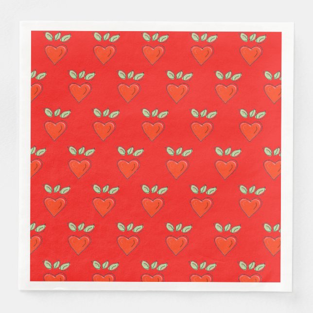 Red Valentine Hearts Paper Dinner Napkins (Front)