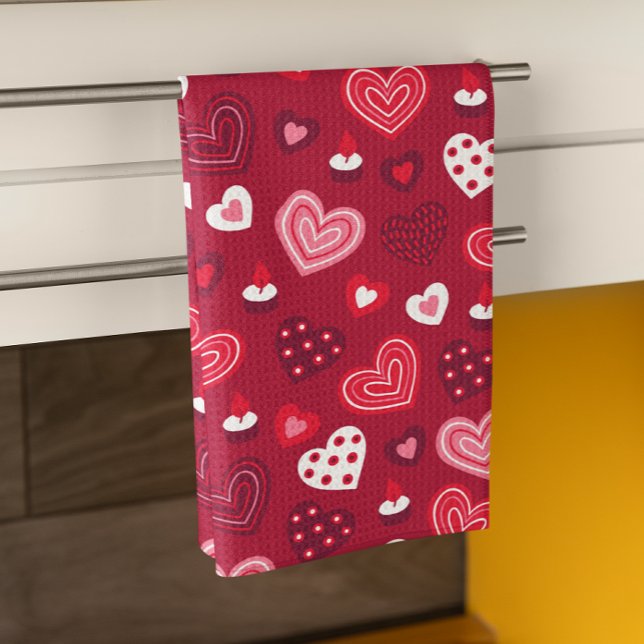 Red Valentine hearts pattern Kitchen Towel (Creator Uploaded)