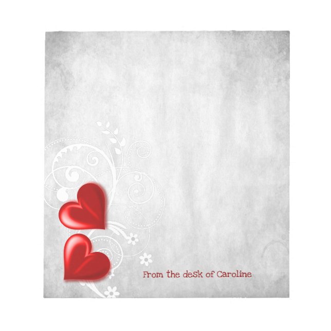Red Valentine Hearts Personalized Notepad (Front)