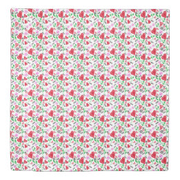 Red Valentine Hearts Pink Flowers Duvet Cover
