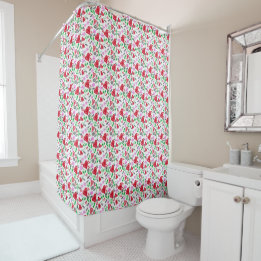Red Valentine Hearts Pink Flowers Shower Curtain