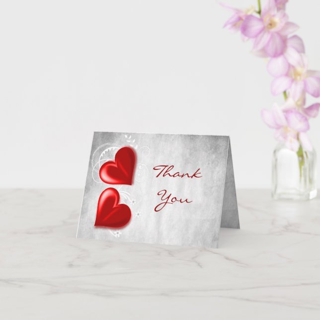 Red Valentine Hearts Thank You Card (Orchid)