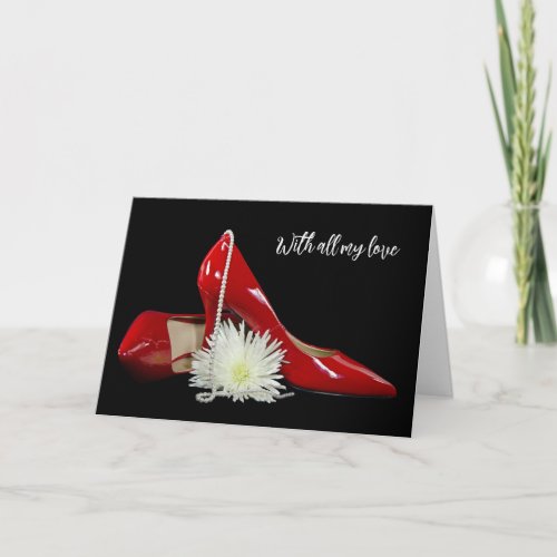 Red Valentine High Heels and Pearls Holiday Card