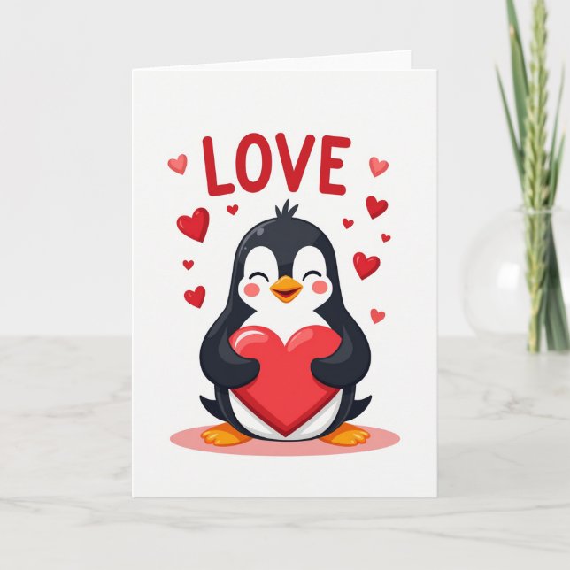 Red Valentine Penguin Card (Front)