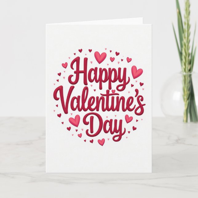 Red Valentines Day 3D Hearts Card (Front)