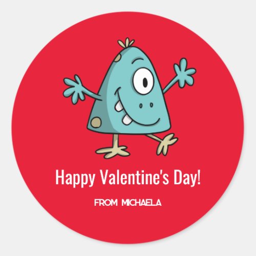 Red Valentines Day Alien Monster School Classic Round Sticker