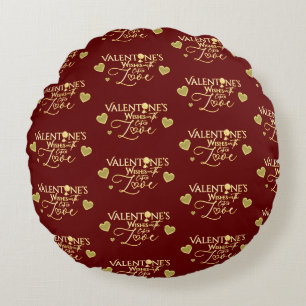 Red Valentine's Day Calligraphy Round Pillow