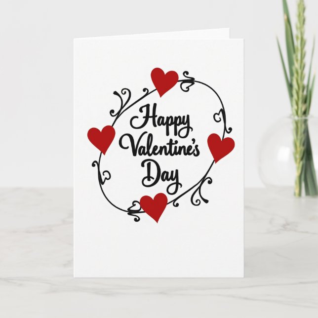 Red Valentines Day Elegant Script Card (Front)