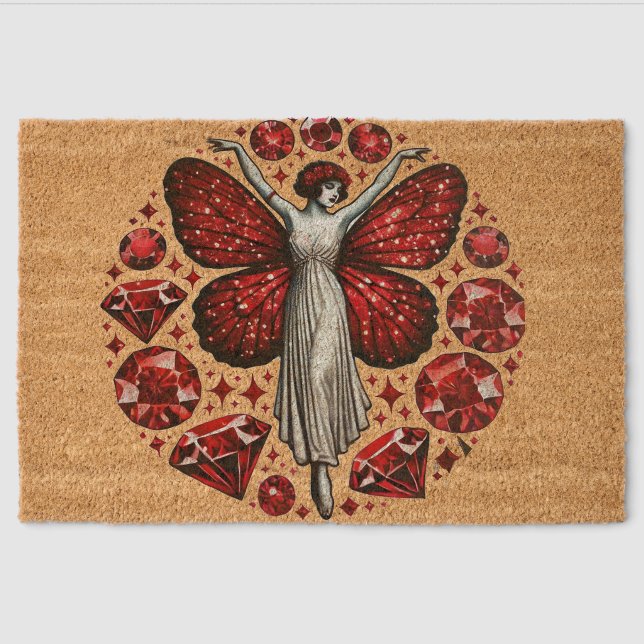 Red Valentine's day Fairy                          Fiber Doormat (Front)