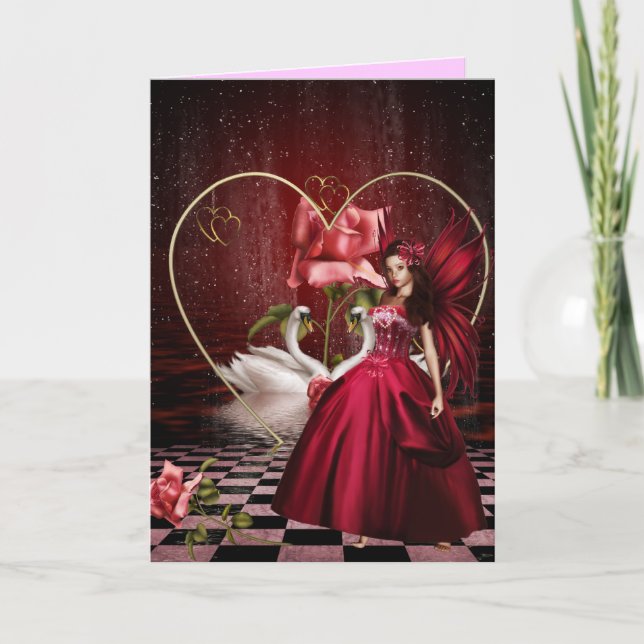 Red Valentine's Day Fairy Holiday Card (Front)